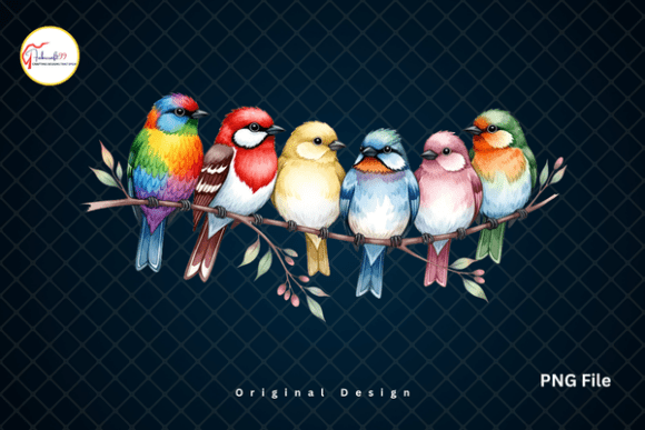 Download Colorful Spring Birds on a Branch PNG - Branch Collection